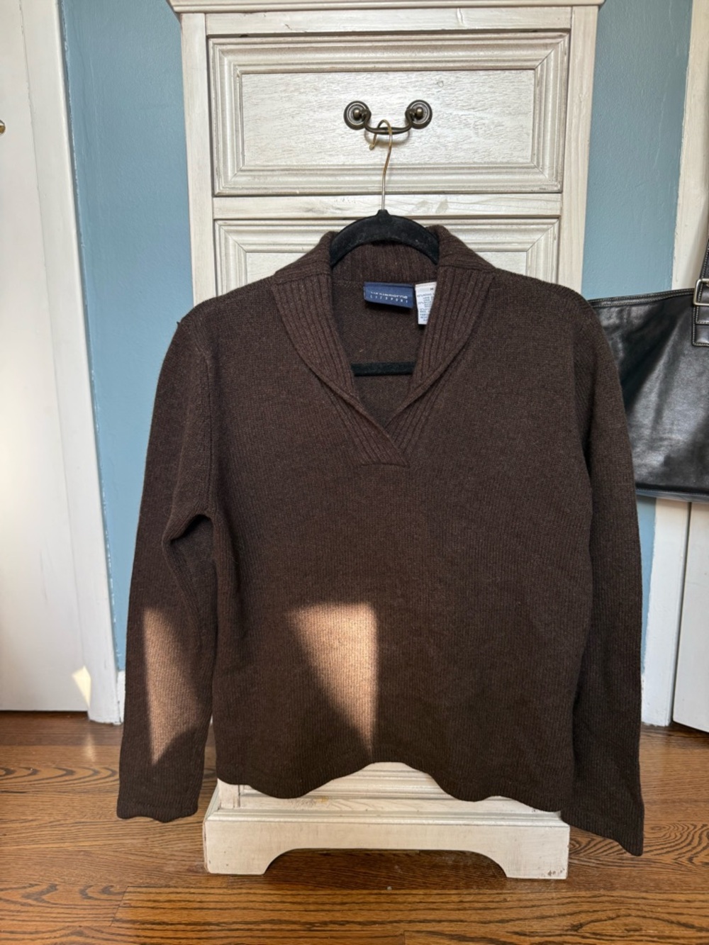 Liz Claiborne Brown V-Neck Shawl Collar Sweater